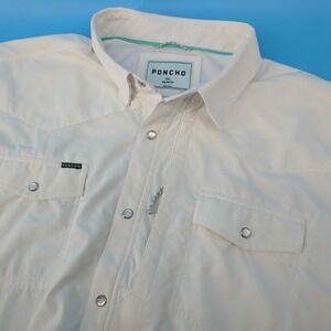 Poncho Outdoors Shirt Mens XXL White Short Sleeve Western Pearl Snap Fishing